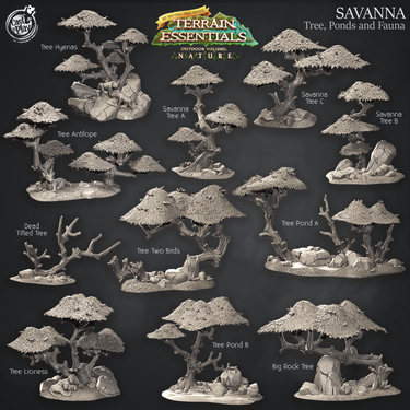 Savanna Terrain - Trees, Ponds, and Fauna Set